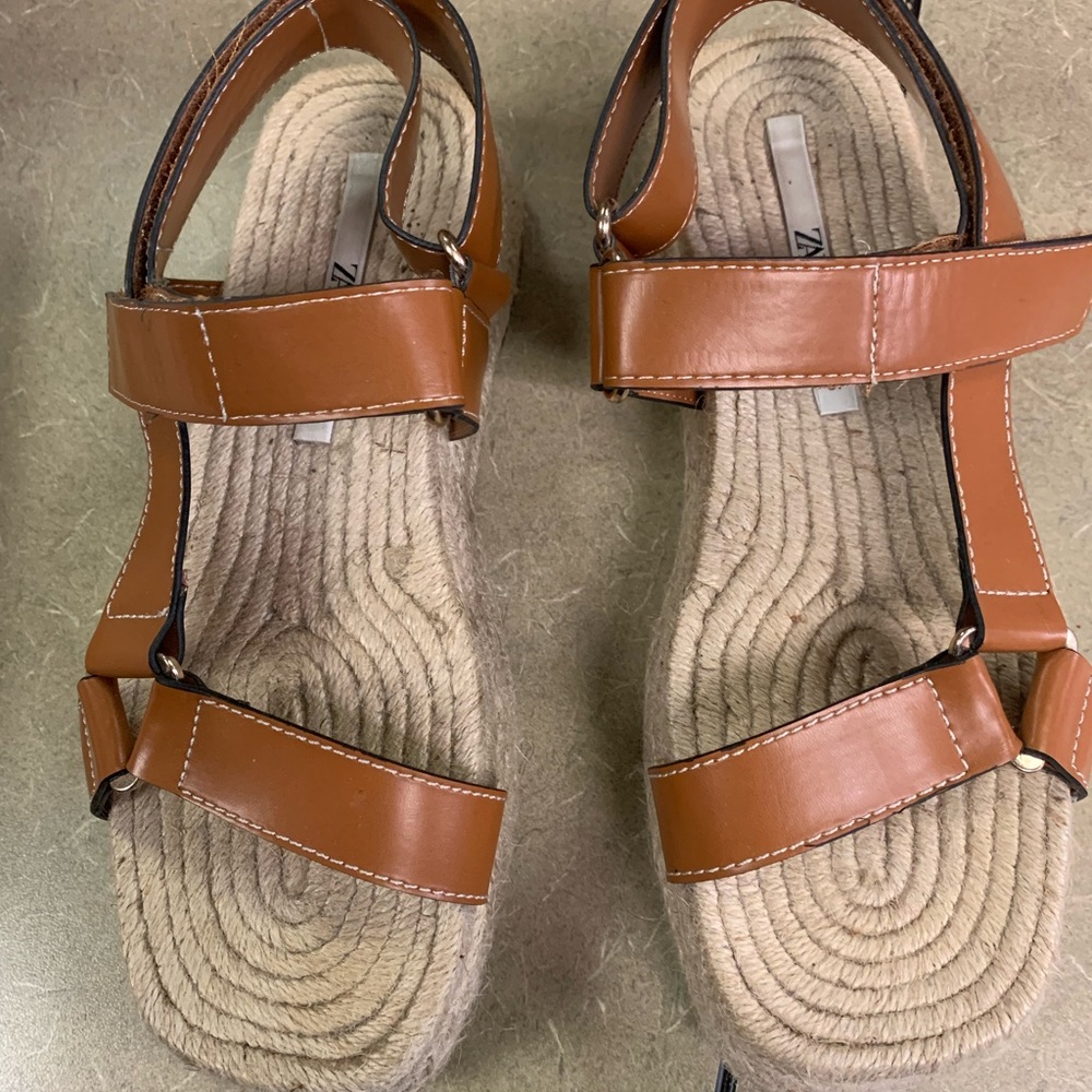 Zara Cream and Tan Sandals with Espadrille Sole